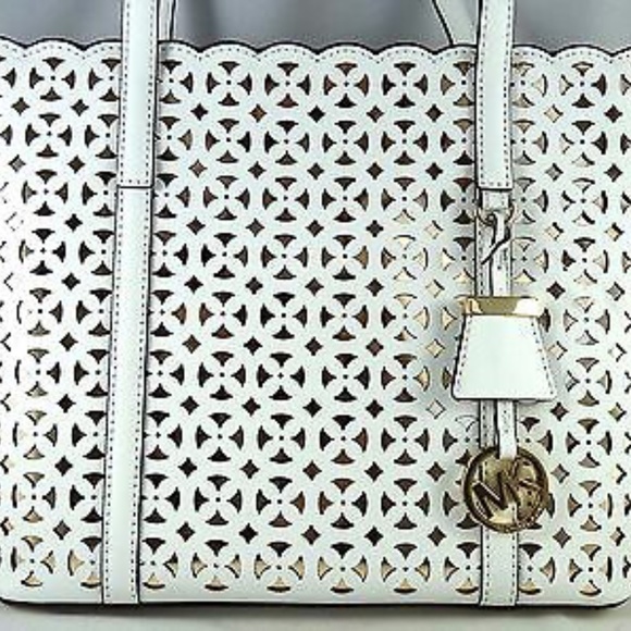 Perfect White with Gold Inset Purse 👛 MK Small Travel Tote - Picture 3 of 5